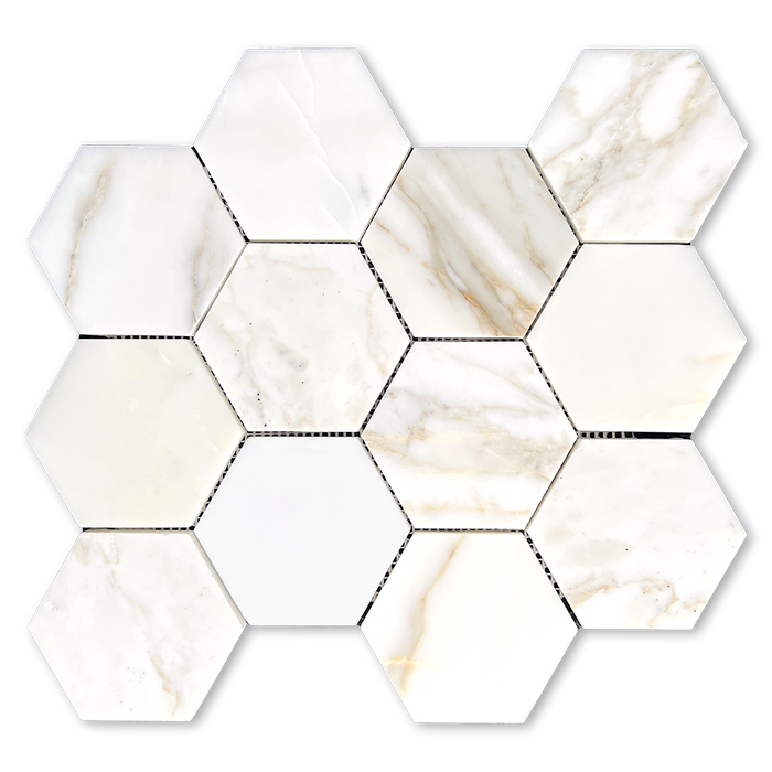 4" Hexagon Calacatta Gold Premium Mosaic - Polished Or Honed  - DW TILE & STONE - Atlanta Marble Natural Stone Wholesale Stone Supplier