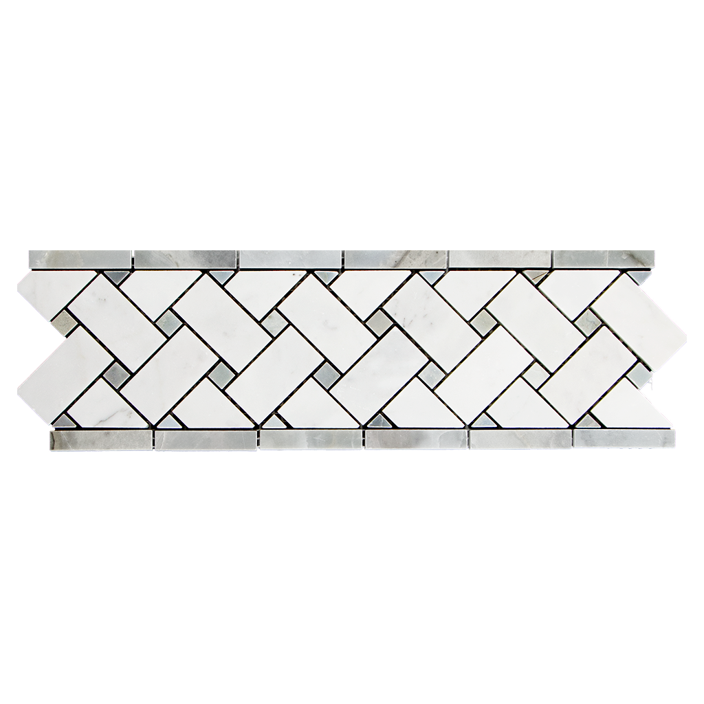 4"x12" BASKETWEAVE BORDER Bianco Gioia w/Grey Marble Mosaic - Polished Polished / 4" x 12" - DW TILE & STONE - Atlanta Marble Natural Stone Wholesale Stone Supplier