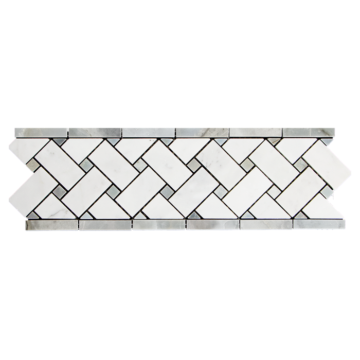 4"x12" BASKETWEAVE BORDER Bianco Gioia w/Grey Marble Mosaic - Polished Polished / 4" x 12" - DW TILE & STONE - Atlanta Marble Natural Stone Wholesale Stone Supplier