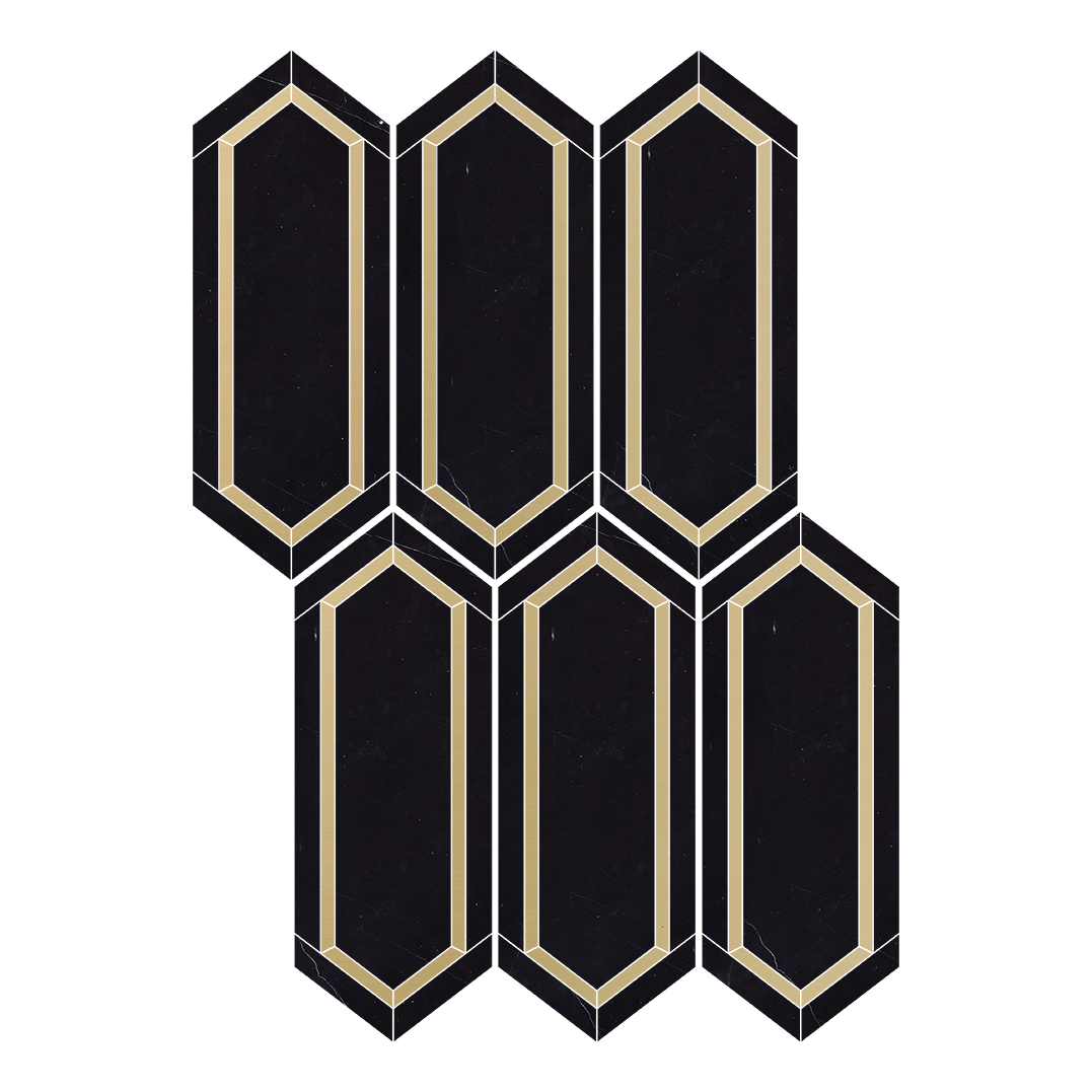 AURA - Nero Marquina Marble Picket w/Brass - Polished  - DW TILE & STONE - Atlanta Marble Natural Stone Wholesale Stone Supplier