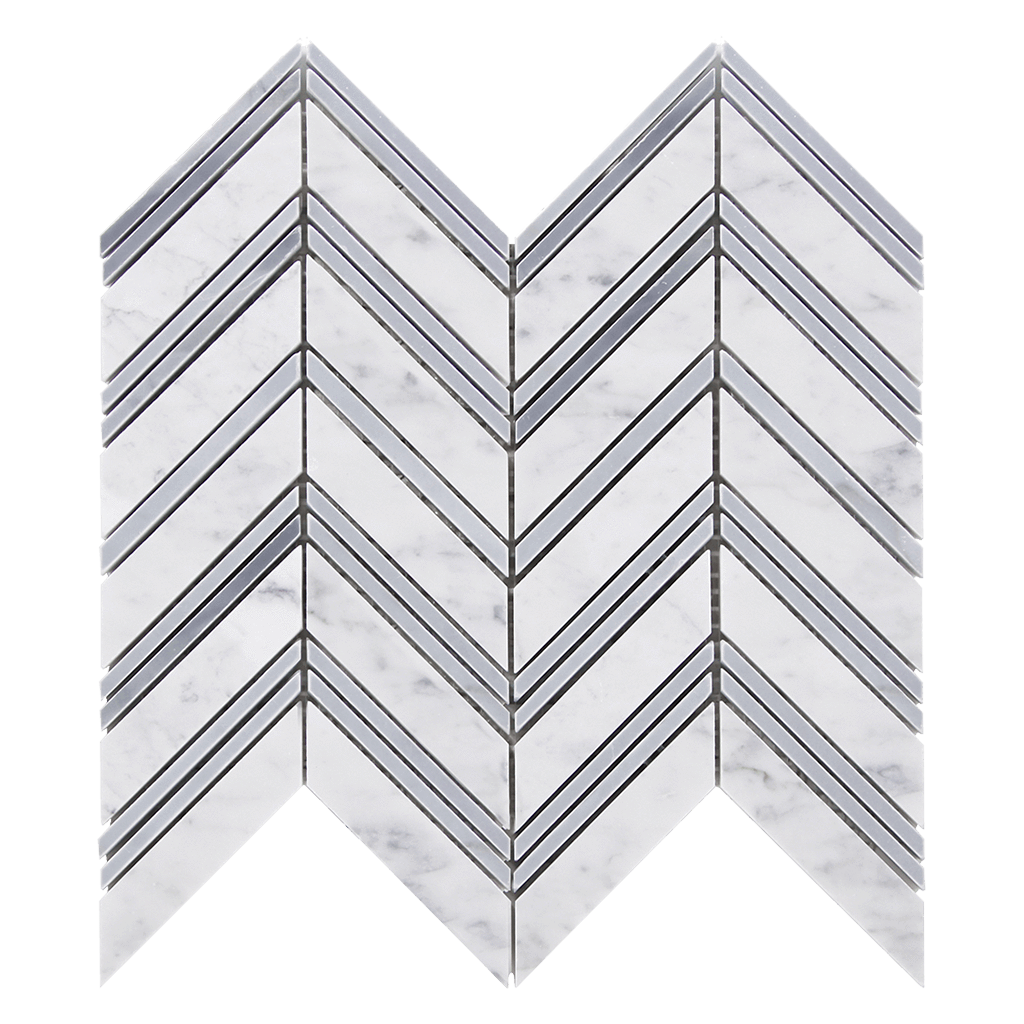 CHEVRON Bianco Gioia w/Grey Marble Mosaic Tile - Polished Polished / Chevron - DW TILE & STONE - Atlanta Marble Natural Stone Wholesale Stone Supplier