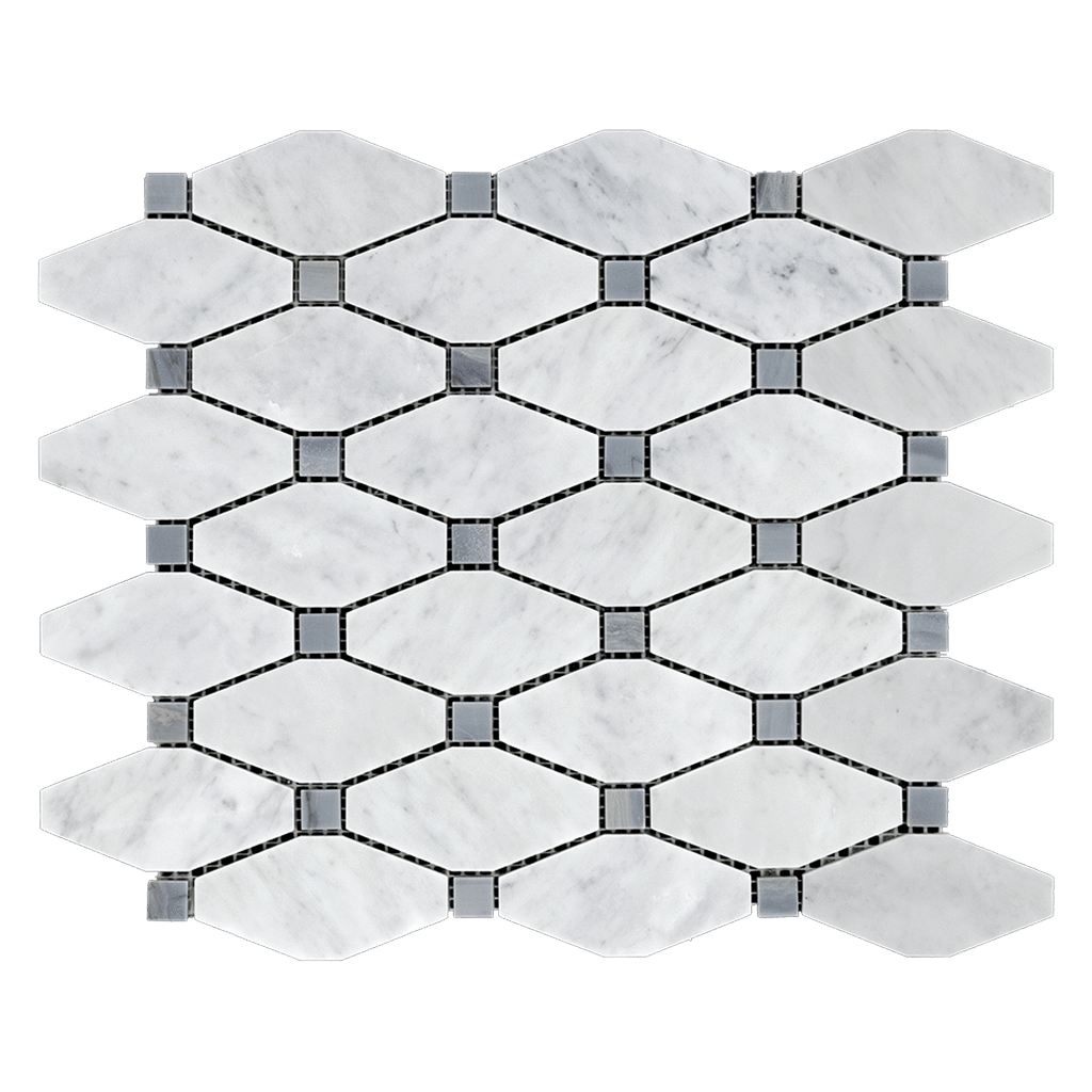 DIAMOND Bianco Gioia Marble w/Grey 15mm Mosaic Tile - Polished Polished / 12.25x13.5 - DW TILE & STONE - Atlanta Marble Natural Stone Wholesale Stone Supplier