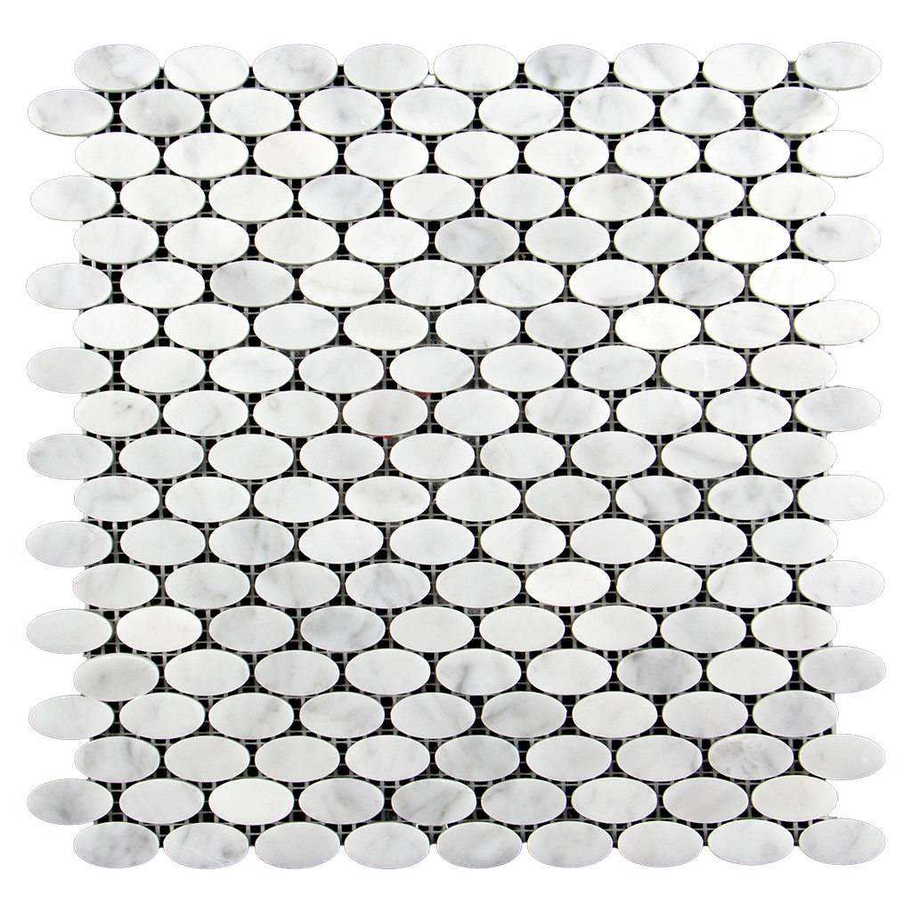 MINI OVAL Bianco Gioia Marble Mosaic Tile - Polished Polished / Oval - DW TILE & STONE - Atlanta Marble Natural Stone Wholesale Stone Supplier