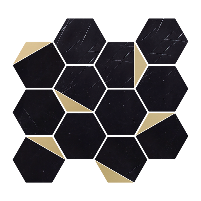 RETRO - Nero Marquina Marble 3" Hexagon w/Brass - Polished  - DW TILE & STONE - Atlanta Marble Natural Stone Wholesale Stone Supplier