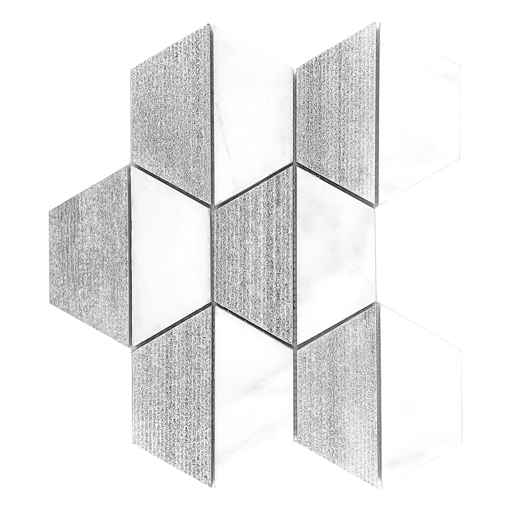 CHATEAU PERLA - 4" Hexagon Marble Mosaic - Honed Engraved Silver Leaf  - DW TILE & STONE - Atlanta Marble Natural Stone Wholesale Stone Supplier