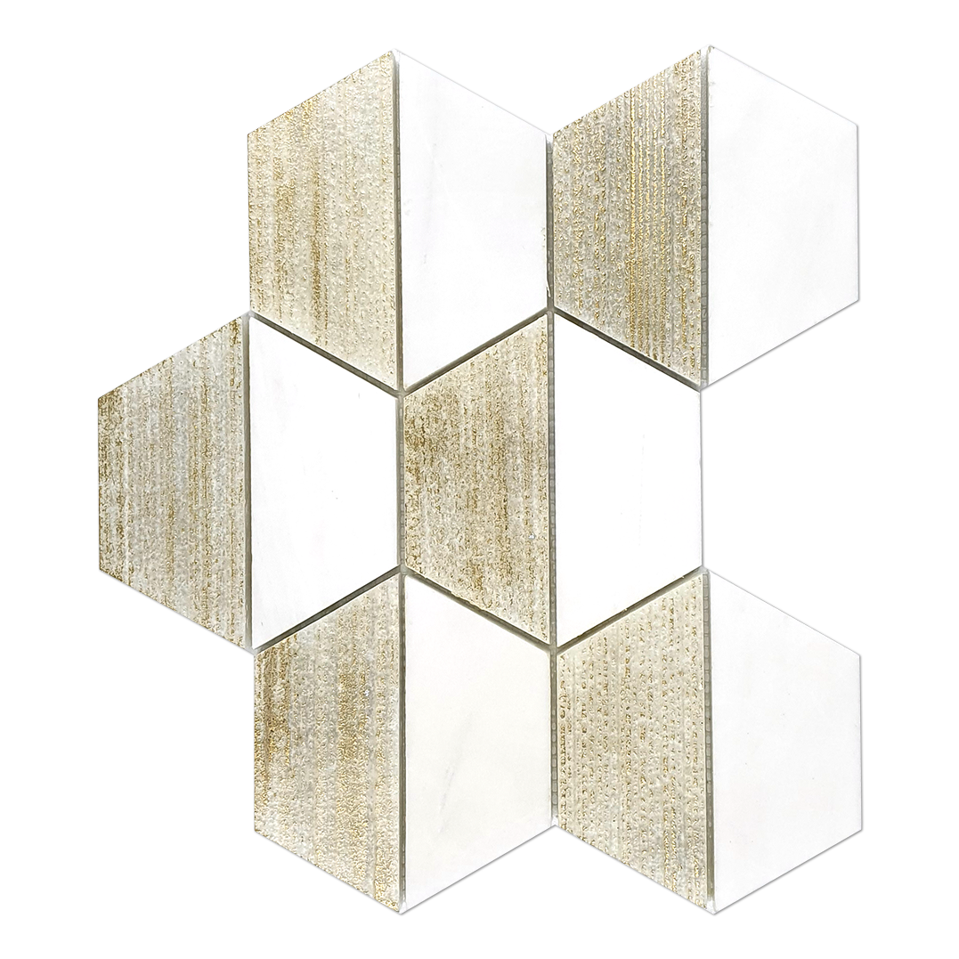 CHATEAU DOLOMITE - 4" Hexagon Marble Mosaic - Honed Engraved Gold Leaf  - DW TILE & STONE - Atlanta Marble Natural Stone Wholesale Stone Supplier