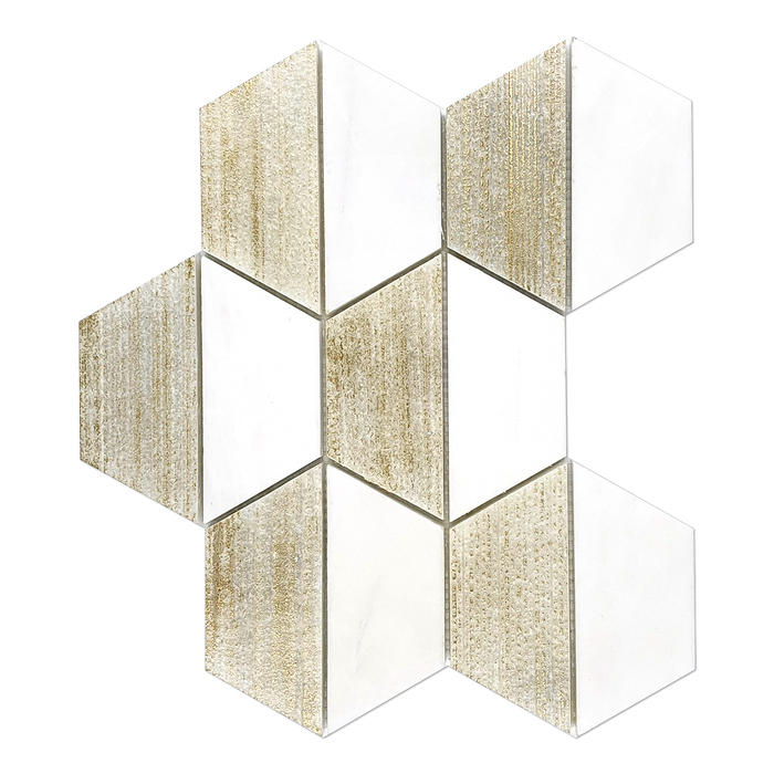 CHATEAU DOLOMITE - 4" Hexagon Marble Mosaic - Honed Engraved Gold Leaf  - DW TILE & STONE - Atlanta Marble Natural Stone Wholesale Stone Supplier