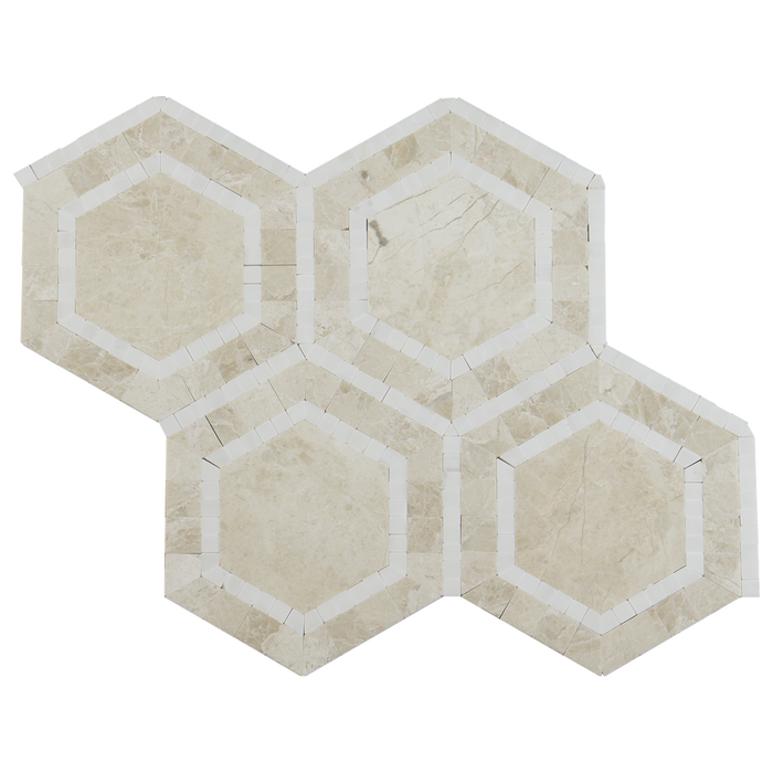 OVATION Crema Nova Marble Hexagon Mosaic w/Thassos- Polished  - DW TILE & STONE - Atlanta Marble Natural Stone Wholesale Stone Supplier
