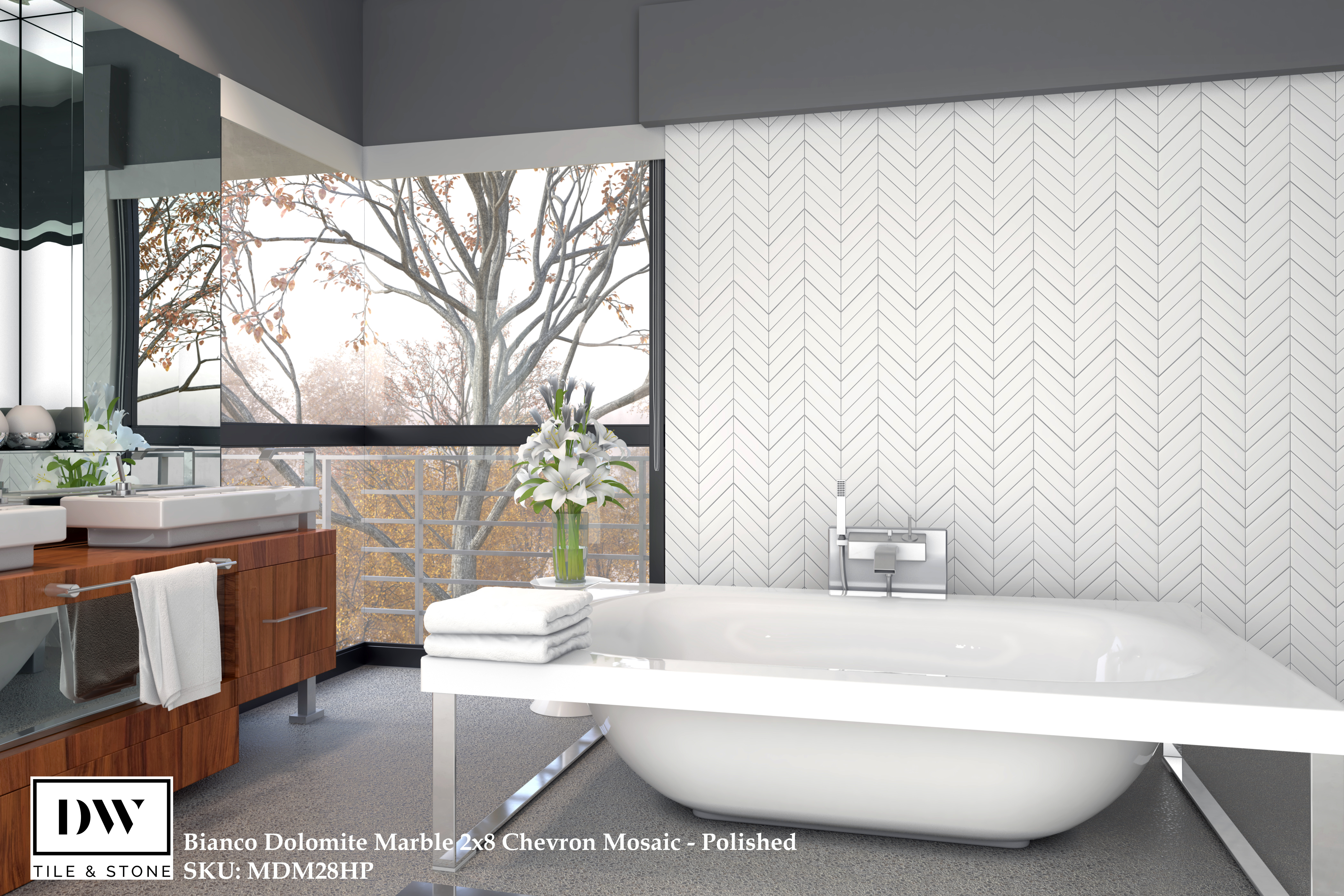 2x8 CHEVRON Dolomite Marble Mosaic - Polished  - DW TILE & STONE - Atlanta Marble Natural Stone Wholesale Stone Supplier
