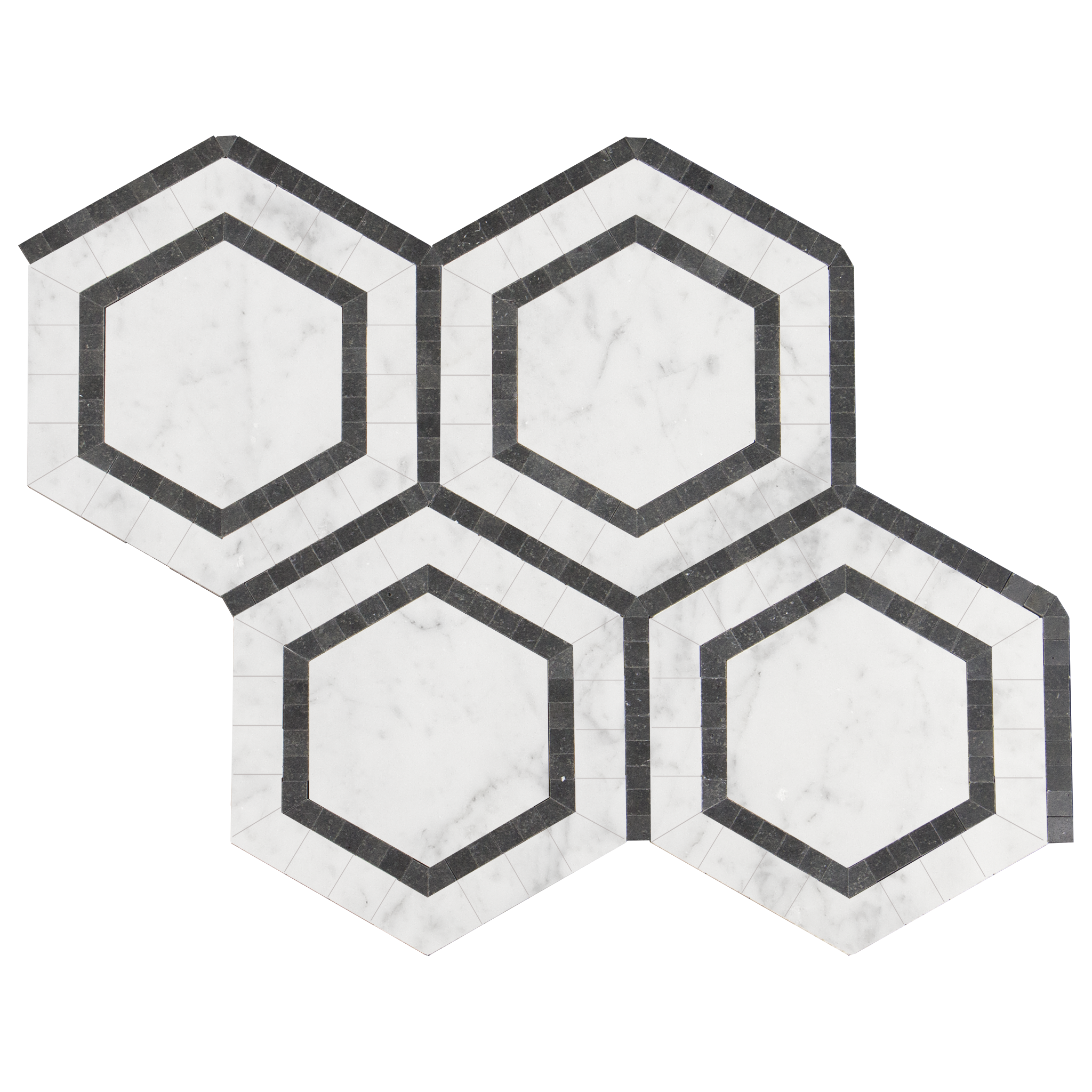 OVATION Bianco Gioia Marble Hexagon Mosaic w/Black Marble - Polished  - DW TILE & STONE - Atlanta Marble Natural Stone Wholesale Stone Supplier