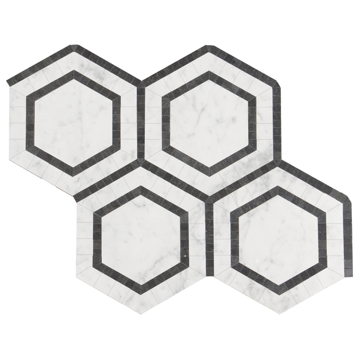 OVATION Bianco Gioia Marble Hexagon Mosaic w/Black Marble - Polished  - DW TILE & STONE - Atlanta Marble Natural Stone Wholesale Stone Supplier