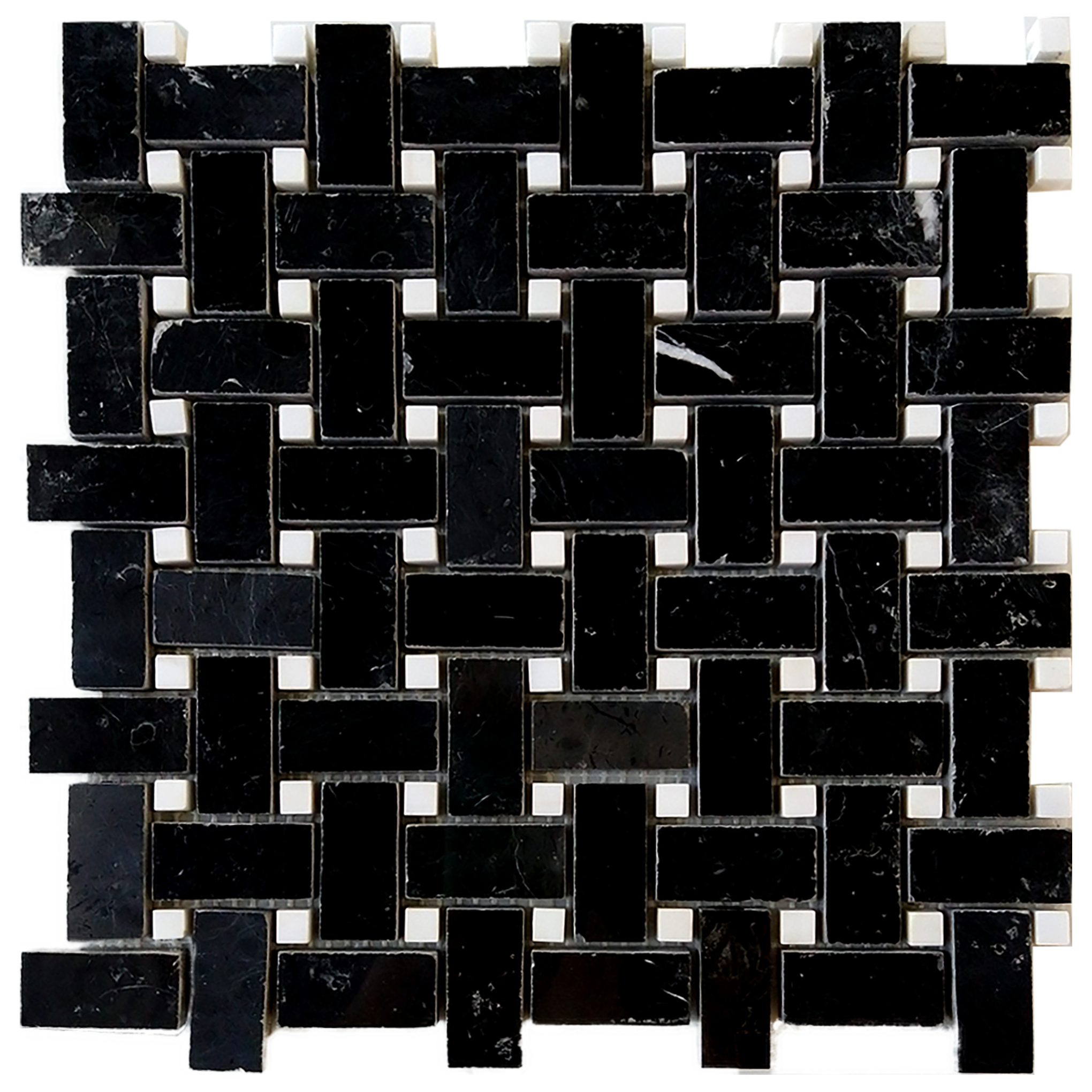 1" x 2" Nero Marquina w/White Marble Basketweave Mosaic - Polished or Honed  - DW TILE & STONE - Atlanta Marble Natural Stone Wholesale Stone Supplier