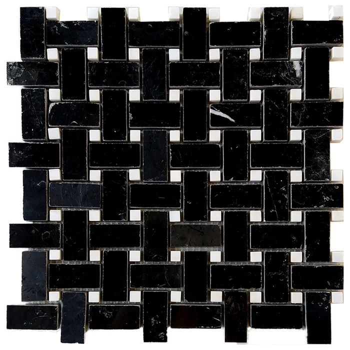 1" x 2" Nero Marquina w/White Marble Basketweave Mosaic - Polished or Honed  - DW TILE & STONE - Atlanta Marble Natural Stone Wholesale Stone Supplier