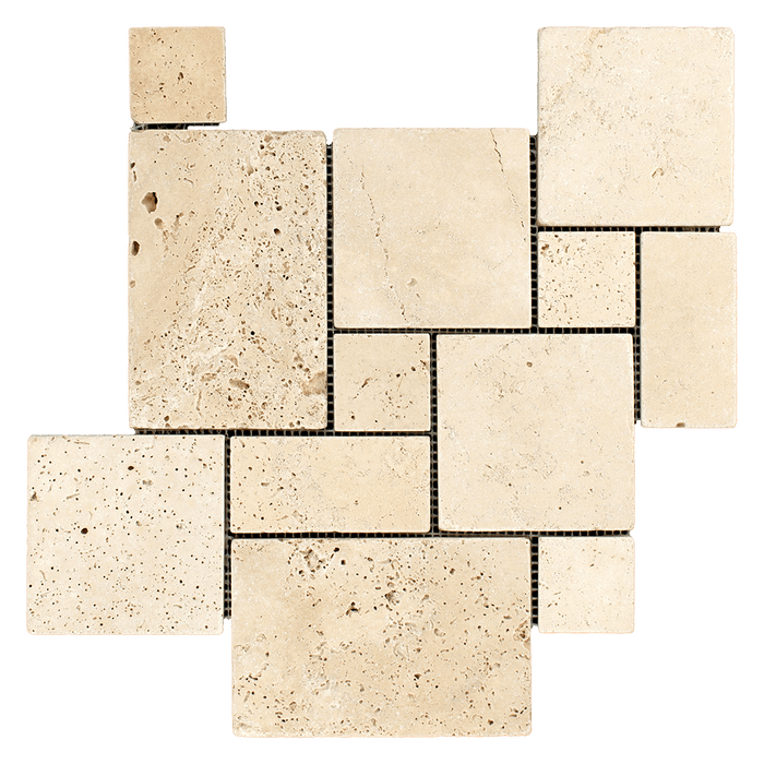 Ivory Travertine Mosaic Tile Mini Versaille Pattern - Tumbled Tumbled / Versaille - DW TILE & STONE - Atlanta Marble Natural Stone Wholesale Stone Supplier