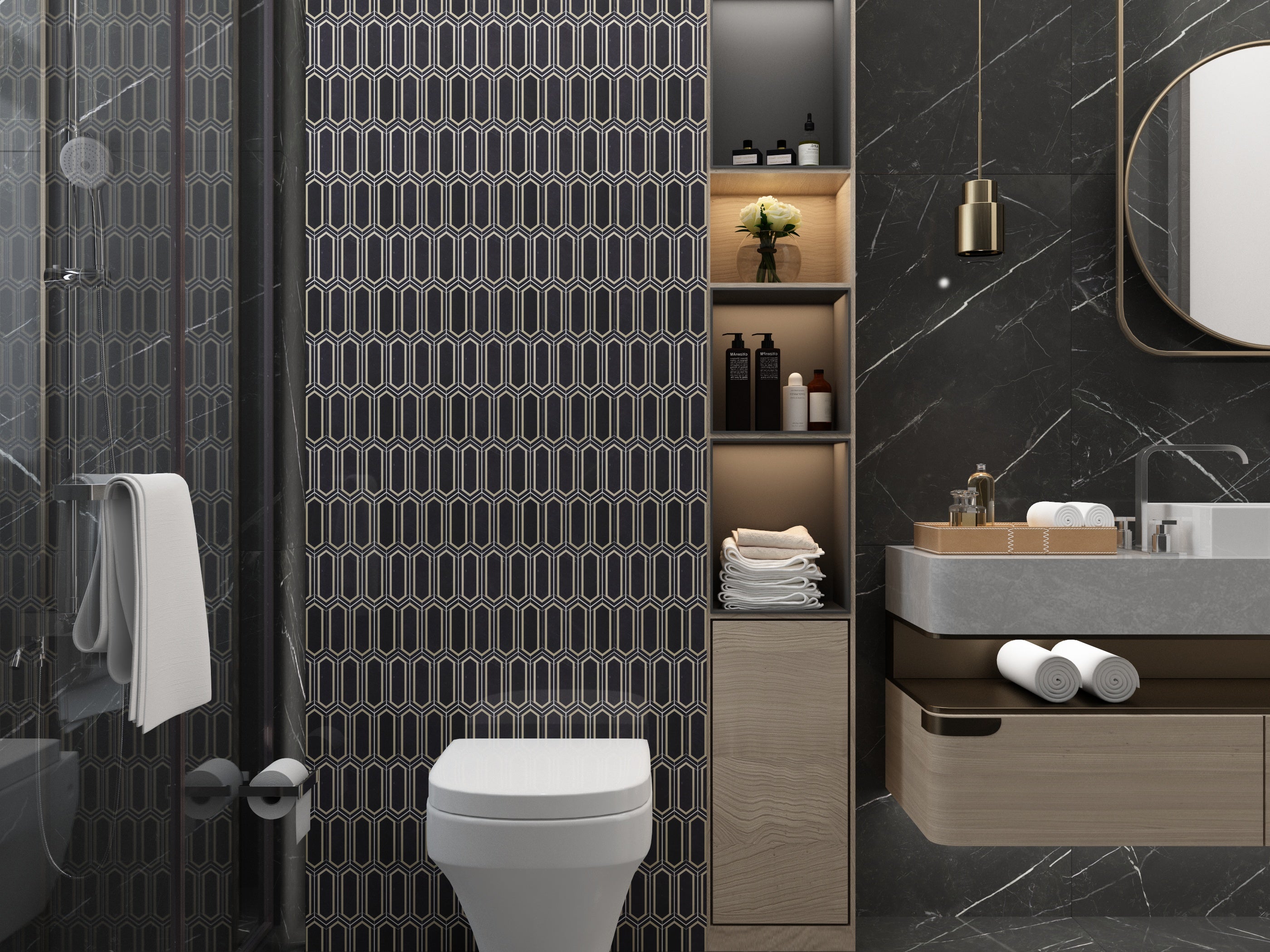 AURA - Nero Marquina Marble Picket w/Brass - Polished  - DW TILE & STONE - Atlanta Marble Natural Stone Wholesale Stone Supplier