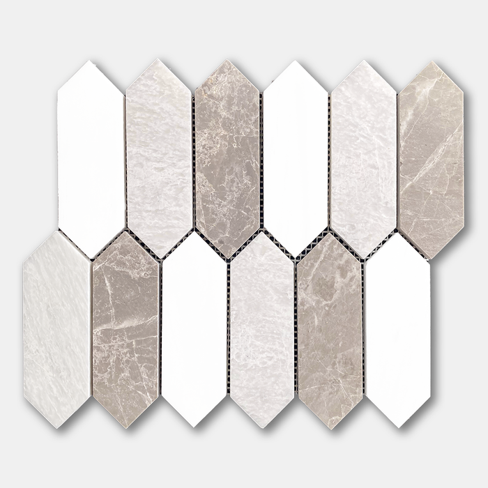 2" x 6" PICKET MIX Dolomite Iceberg w/Tundra Grey Mosaic - Honed  - DW TILE & STONE - Atlanta Marble Natural Stone Wholesale Stone Supplier