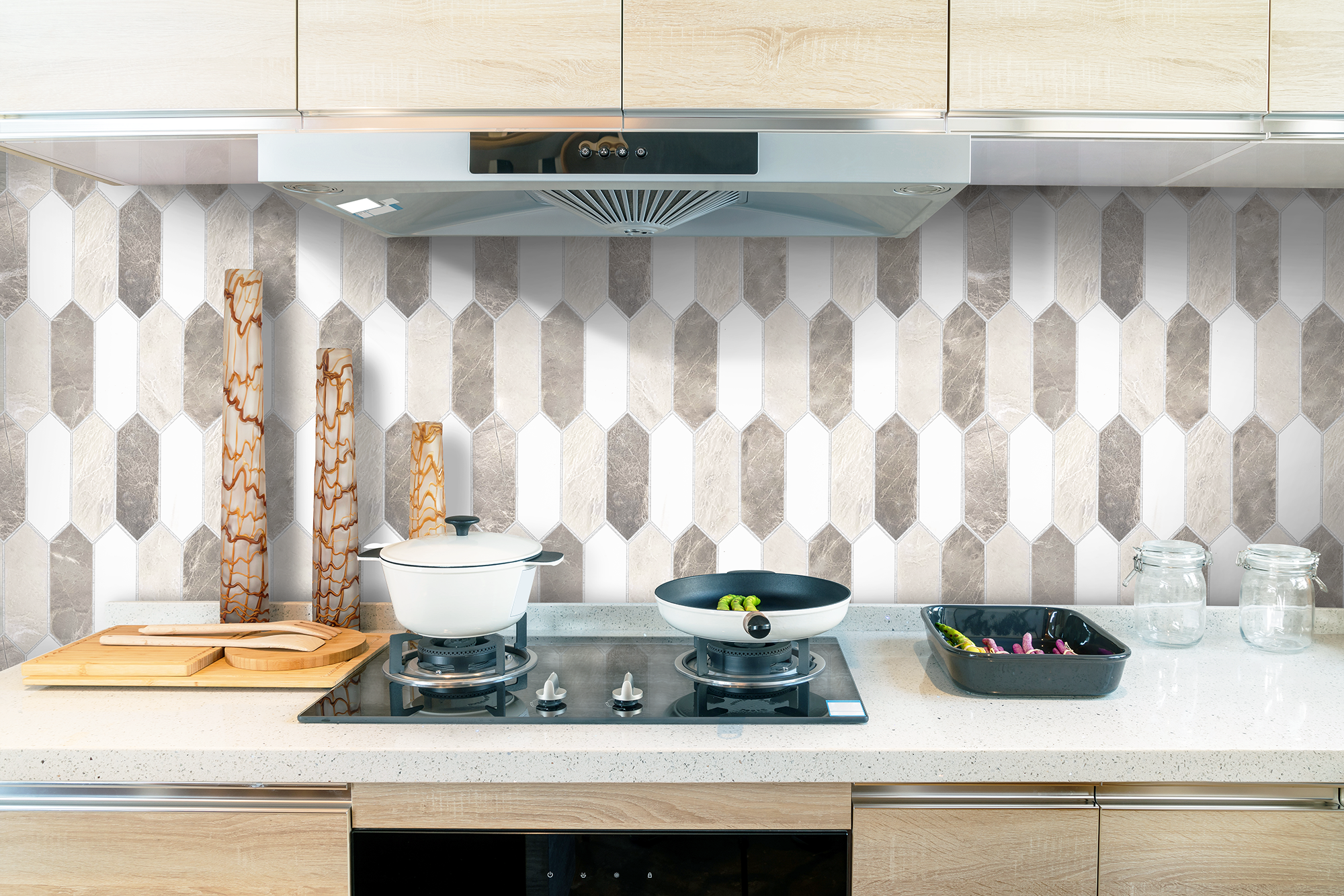 2" x 6" PICKET MIX Dolomite Iceberg w/Tundra Grey Mosaic - Honed  - DW TILE & STONE - Atlanta Marble Natural Stone Wholesale Stone Supplier