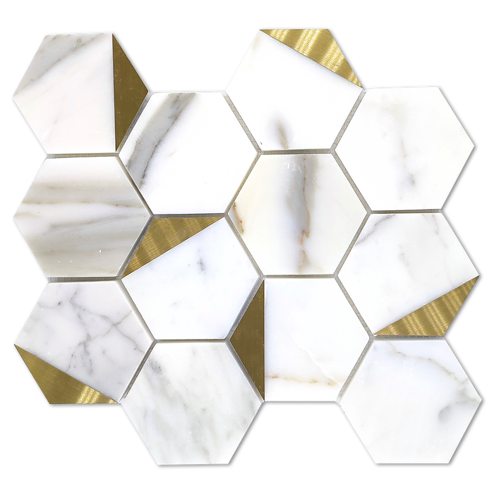 RETRO - Calacatta Gold Marble 3" Hexagon w/Brass - Polished  - DW TILE & STONE - Atlanta Marble Natural Stone Wholesale Stone Supplier