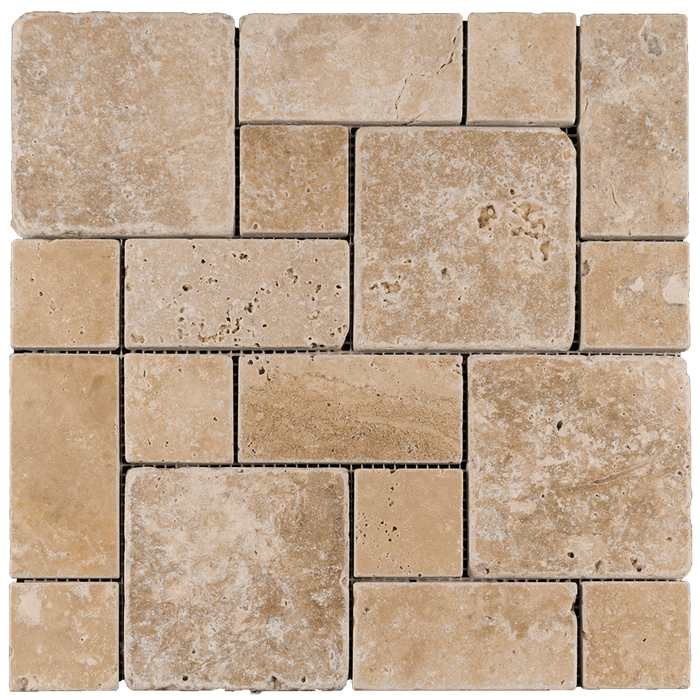Walnut Travertine Mosaic Tile Mini Roman Pattern - Tumbled Tumbled / Roman - DW TILE & STONE - Atlanta Marble Natural Stone Wholesale Stone Supplier