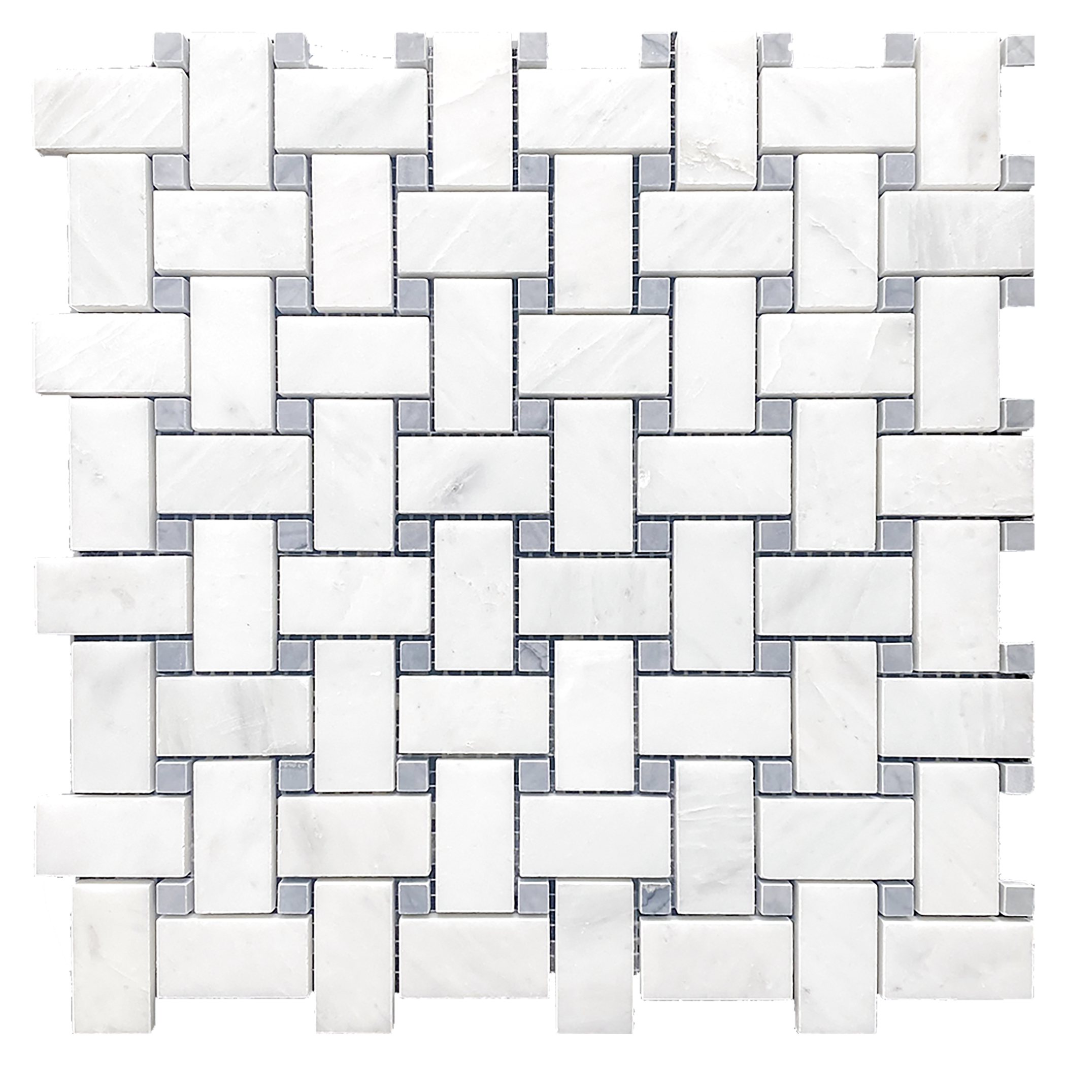 Bianco Bello Marble Premium 1" x 2" Basketweave w/Grey Mosaic - Honed  - DW TILE & STONE - Atlanta Marble Natural Stone Wholesale Stone Supplier