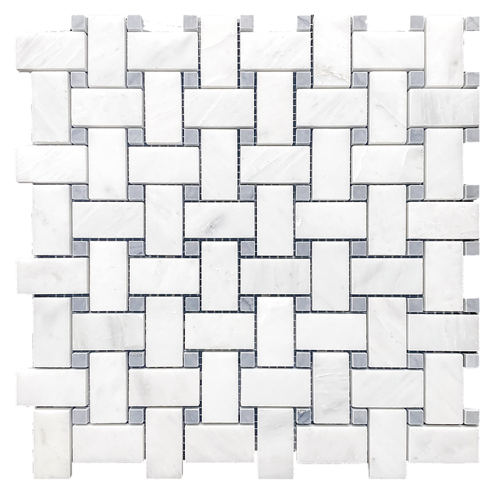 Bianco Bello Marble Premium 1" x 2" Basketweave w/Grey Mosaic - Honed  - DW TILE & STONE - Atlanta Marble Natural Stone Wholesale Stone Supplier